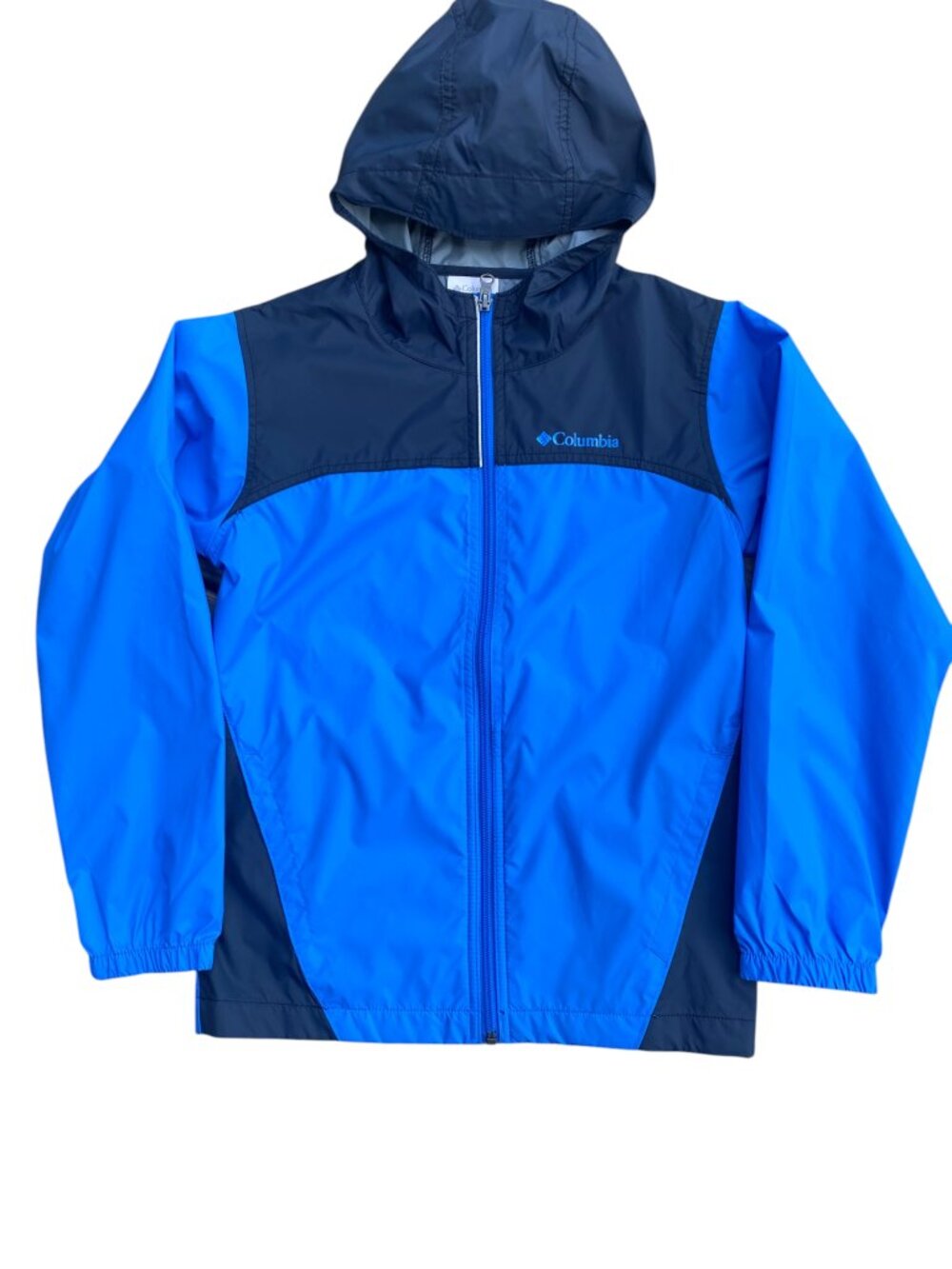 Columbia Kids Glennaker Rain Jacket Blue Colorblock Lightweight Hooded M 10/12
